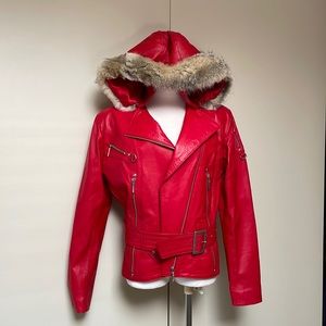 Genuine Leather Jacket with Fox Fur Hood Handmade in Argentina